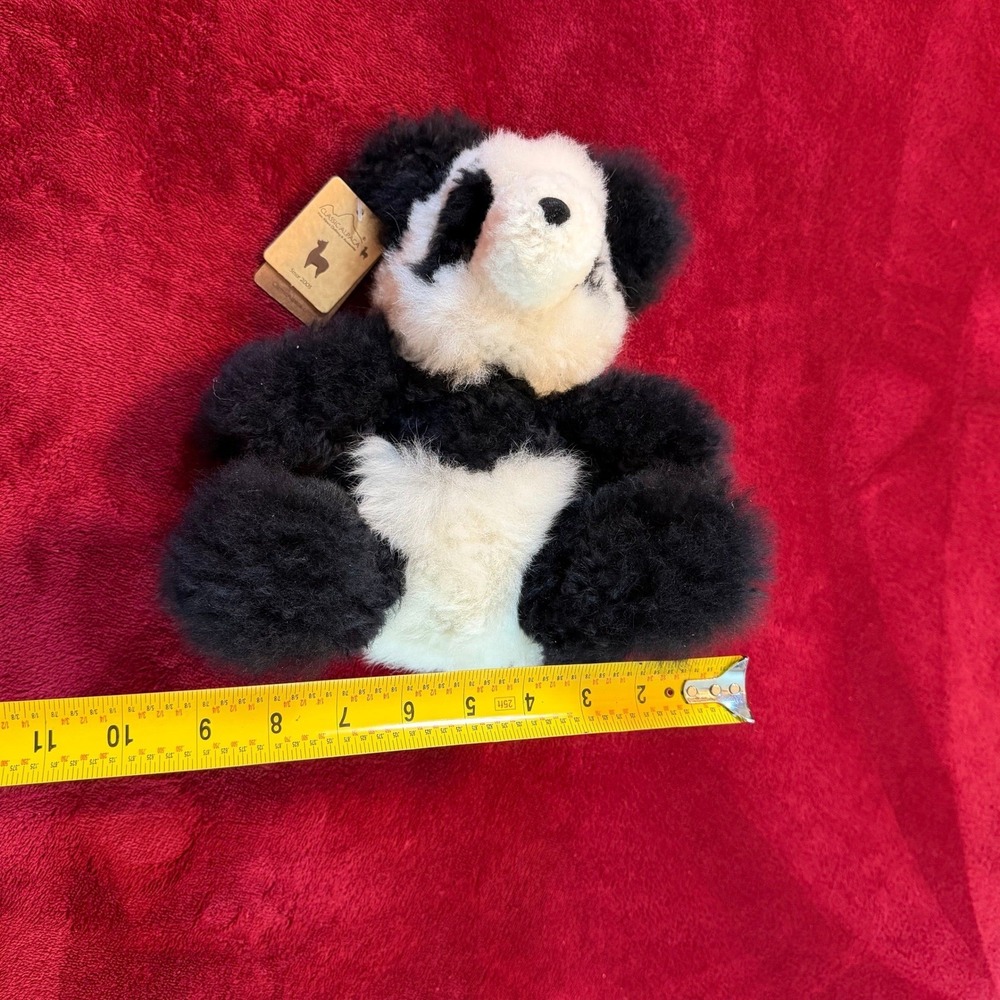 Classic Alpaca Panda Bear Plush Stuffed Animal Genuine Alpaca Fiber Black White - Picture 8 of 8